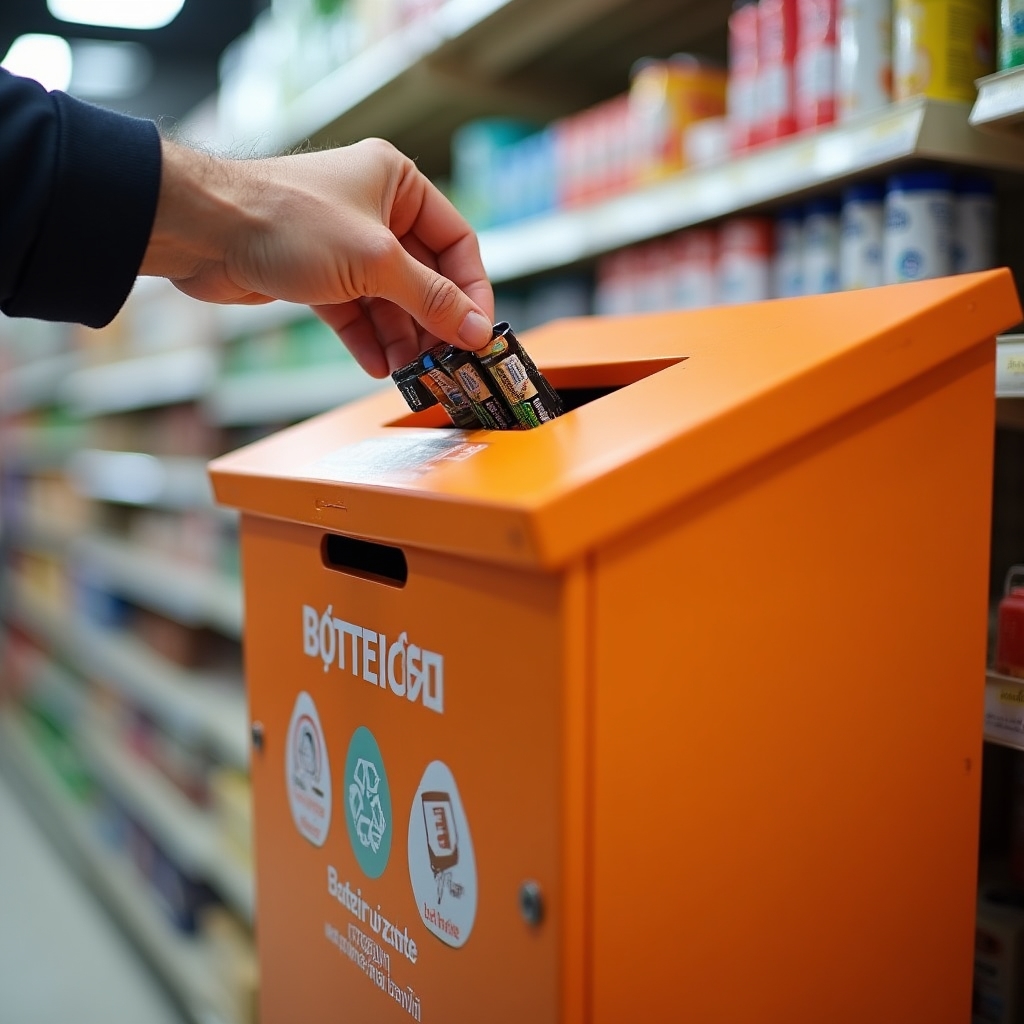 Punct de colectare baterii uzate în supermarket